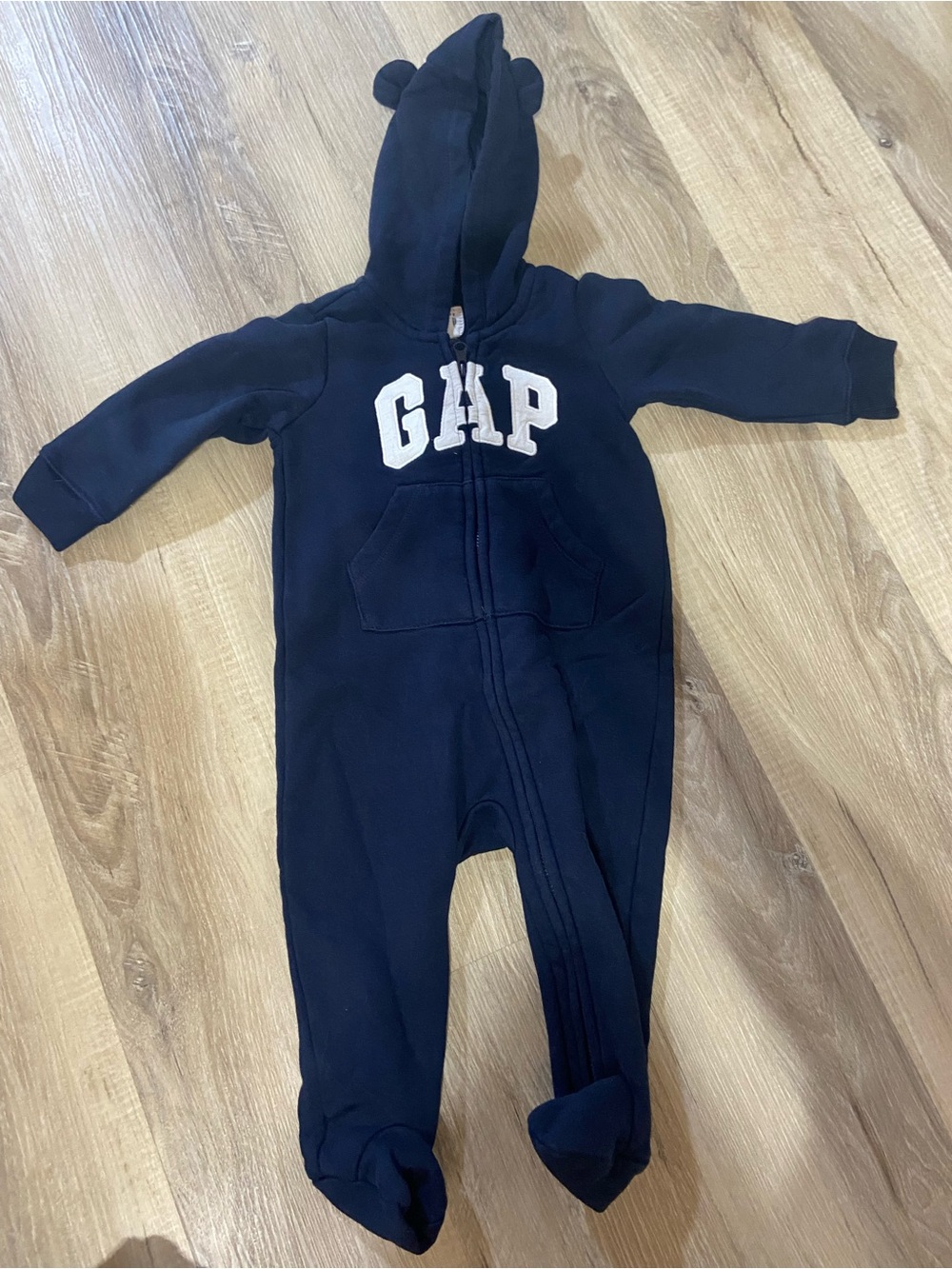 GAP Navy Hooded Baby Footed One-Piece with Bear Ears